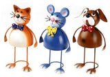 3pieces Garden Decoration Metal Animal Ornament Statue Dog Cat Mouse Gift Yard