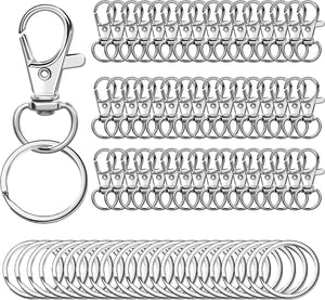 100pcs Swivel Clasps Lanyard Snap Hooks with Key Ring Key Chain Clip Silver