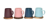4 Pieces Coffes Mug Cup With Bamboo Coasters Lovey Trendy Assorted Colors 320ml
