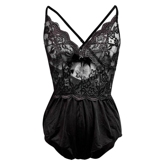 Womens Sexy Lace Bodys Lingerie Crotchless Babydoll Bodysuit Underwear Black