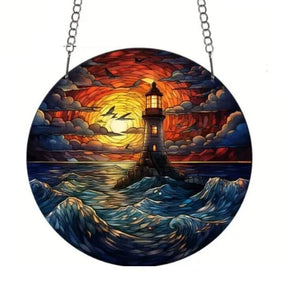 Lighthouse Suncatcher Acrylic Window Colorful Hanging Home Decor 15cm- Style 01