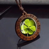 1pc Clover Four Leaf Clover Pendants Wooden Pendant Rope Chains Necklace Style 1