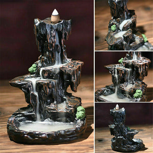 Ceramic Backflow Waterfall Smoke Incense Burner Censer Holder Gifts 100 Cones