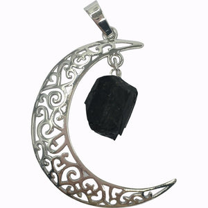 Black Tourmaline Crescent Hanging Moon Pendant Energy Beauty Meditation