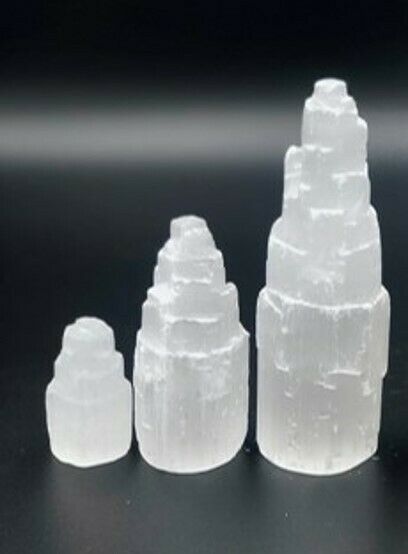 Set of 3 Selenite Tower Standing Calcite Natural Crystal Reiki Chakra Minerals