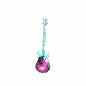 1x Guitar Shaped Teaspoon Stainless Steel Coffee Dessert Spoon - Rainbow