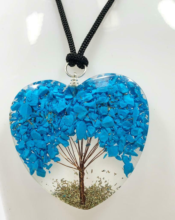 Turquoise Tree of Life Orgonite Orgone Crystal Pendant Energy Healing EMF