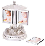 Musical Carousel Music Box Silver Teddy Rotating Photo Frame Gift Baby