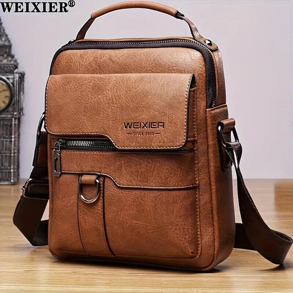 WEIXIER Crossbody Bag Men'S Shoulder Bag Vintage Leather Vertical - Light Brown