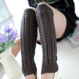 Women Ladies Warm Leg Warmers Cable Knit Knitted Crochet Socks Leggings Coffee