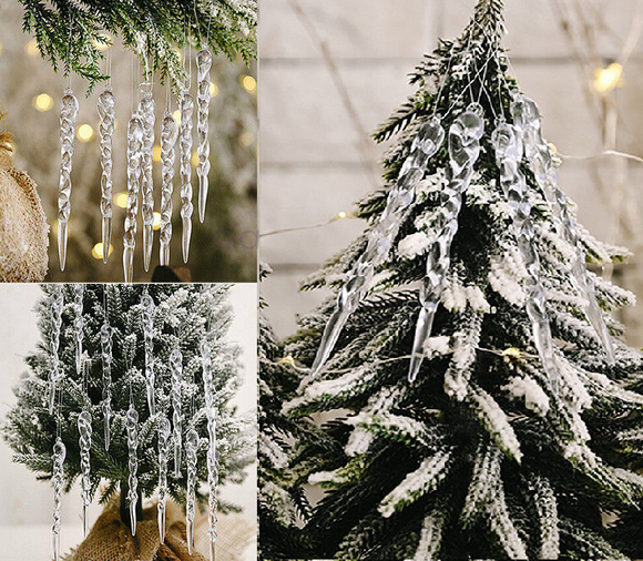 12pcs Christmas Droplet Icicle Ornaments DIY Hanging Xmas Tree Party Decor