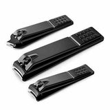 3Pcs Manicure Nail Cutter Stainless Steel Nail Clipper Toenail Trimm Black Set