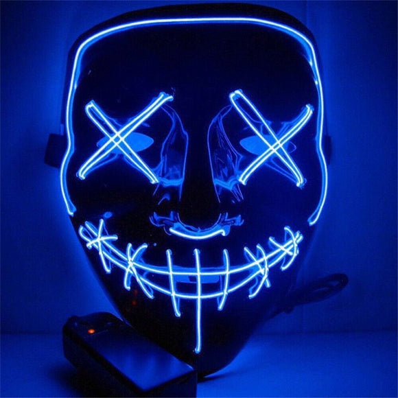 LED Purge Mask Glow in Dark Light up Halloween Costume Scary Rave Festival -Blue