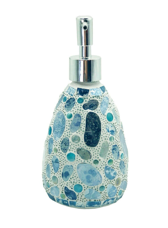 Aqua Pebble Glass Mosaic Soap Dispenser Pump Bottle Holder