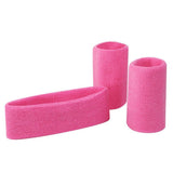 Set of 3 Sweat band wrist Head Sweatband Wristband Cotton Sport Tennis Gym Pink