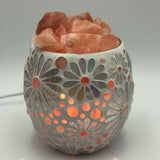 White Flower Glass Mosaic Vase Bowl Himalayan Crystal Salt Lamp Natural Rock