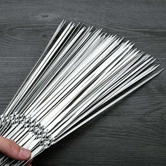 20x Stainless Steel Barbecue Metal Skewers Flat Needle BBQ Tools Kebab Stick 30cm