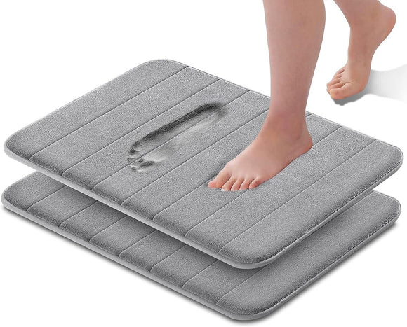 2x Memory Foam Bath Mat Non-Slip Back Fleece Softness Absorbent Grey 40x60cm