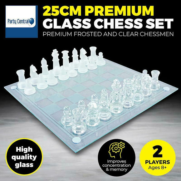 Glass Chess 25x25CM Game Set Frosted Polished Board Padded Bottom Crystal Gambit