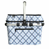 Picnic Basket For 4 Person Sachi Insulated Outdoor Cooler Gingham Blue Grey