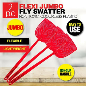 Fly Swatter Jumbo Flexible Head Durable Plastic Flies Spiders 20x16cm 2pc Red