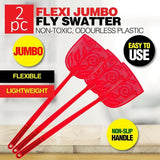 Fly Swatter Jumbo Flexible Head Durable Plastic Flies Spiders 20x16cm 2pc Red