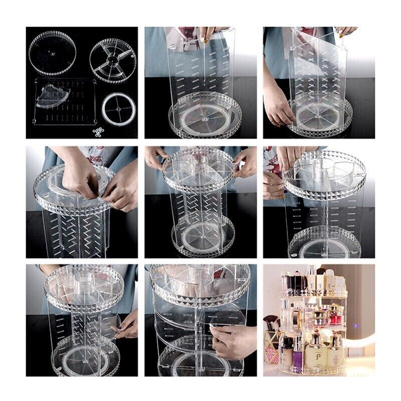 Acrylic Makeup Organiser 360° 3 Layer Rotating Clear Cosmetics Holder  Storage AU