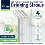 4x Eco Friendly Stainless Steel Straw Curved Head   Cleaning Brush Set 5pc