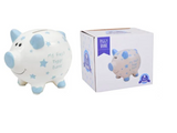 My First Piggy Bank Small Ceramic Change Pig Money Box Keepsake Kids Blue