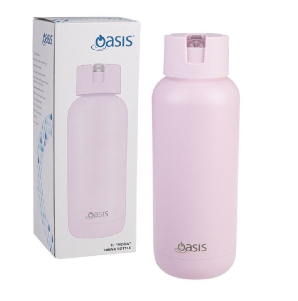 Oasis Moda Ceramic Lined Stainless Steel Triple Wall Drink Bottle 1.0L Pink Lem