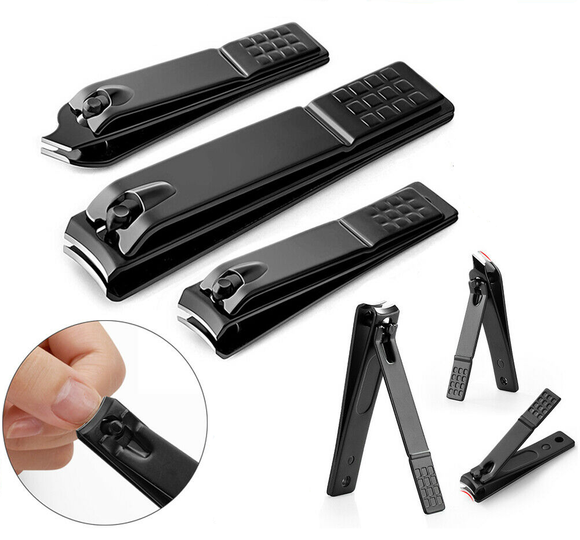 3Pcs Manicure Nail Cutter Stainless Steel Nail Clipper Toenail Trimm Black Set