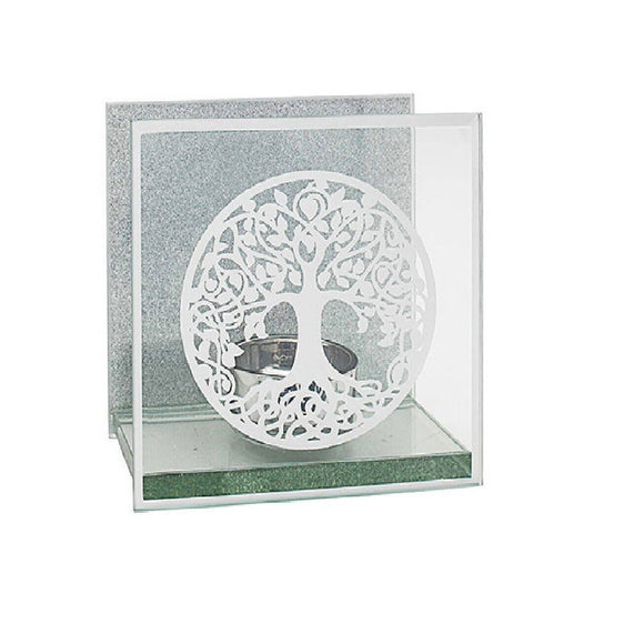 Mirror Tree Of Life Silver Glass Tea Light Candle Holders Decoration