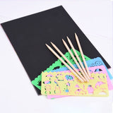 10 Sheets Scratch + 4 Rulers Paper Creative Rainbow Paper Sketch Book Bamboo Pen