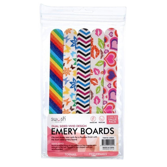 5x Nail File Dual Sided Emery Boards Fingernails Toenail Manicure Designs Assort