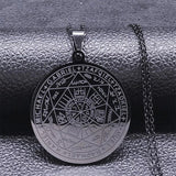 Magic Talisman Necklace Wheel of Fortune Protection Pendant Jewelry - Black