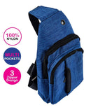 Bag Sling Cross Body Swosh Adjustable Multiple Pockets 3 Zipper Design - Blue