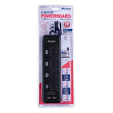 Power Board 4 Outlets w/ Individual Swith Surge Protection & 2 USB Ports -BLK 1M