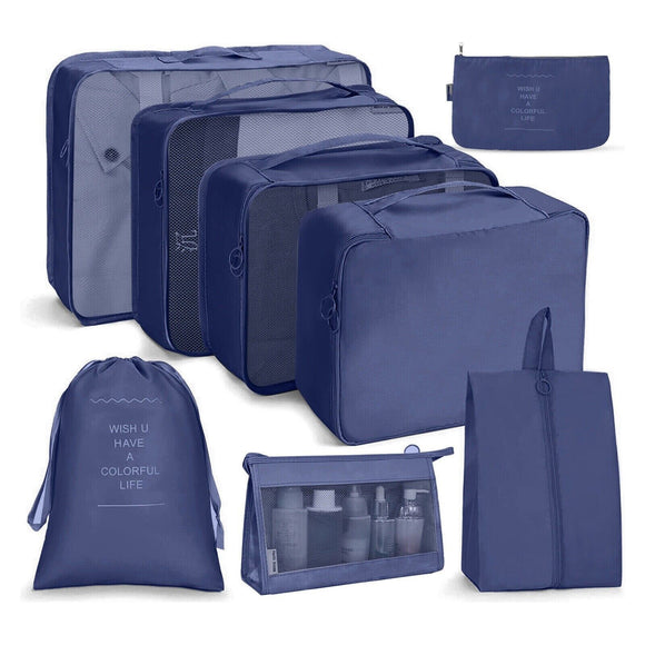 8x Storage Bag Travel Packing Pouches Luggage Organiser Clothes Suitcase - Navy