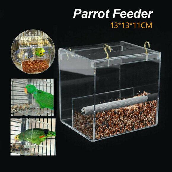 Acrylic Bird Feeder No Mess Parrot Cage Seed Feeding Container Box Automatic