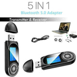 USB Bluetooth 5.0 Transmitter Receiver Audio Adapter AUX 3.5mm TV CAR PC Speaker