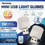 2PK Mini USB Light Globes Charge Adaptor  illuminex 0.6W 5V Cool White Compact