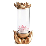 Lotus Glass Case LED Backflow Cone Incense Burner