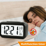 Digital Bedside LED Snooze Alarm Clock Time Temperature Day/Night Desktop Black