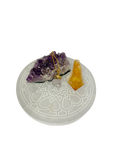 Lotus Flower Selenite Charging Round Display Plate Crystal Jewelry Dish Holder