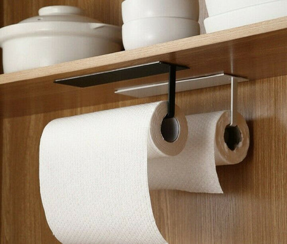 Black Paper Towel Holder Hanger Rack Kitchen Organizer Under Cabinet Roll Cup