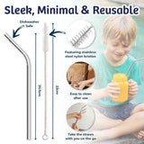 4x Eco Friendly Stainless Steel Straw Curved Head   Cleaning Brush Set 5pc