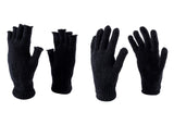 2pk Gloves & Fingerless Glove Set Mens Heat Control Thermal Lined Chenille Black