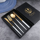 Travel Cutlery Set Stainless Steel Portable Fork Spoon Chopstick Tableware White