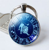 Leo Keyring Constellation Keychain Glass Pendant Silver Plated