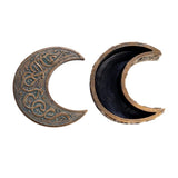 Gold Crescent Moon Box Polyresin Carved Metal Look Jewellery Trinket Storage